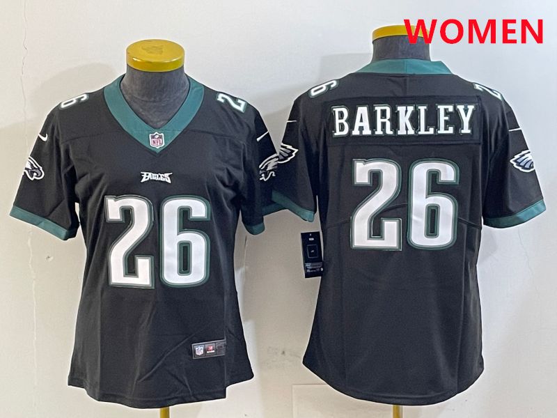 Women Philadelphia Eagles 26 Barkley Black Second generations 2025 Nike Vapor Limited NFL Jersey style 5